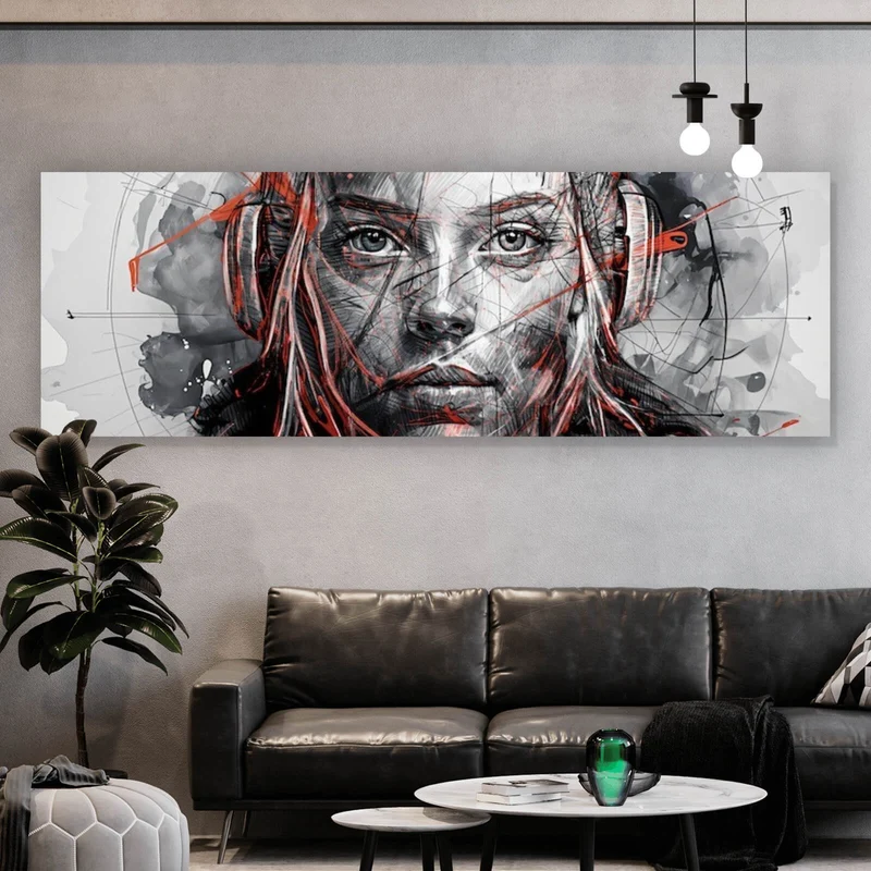 Poster Ausdrucksstarkes Porträt einer jungen Frau künstlerisch gestaltet Panorama