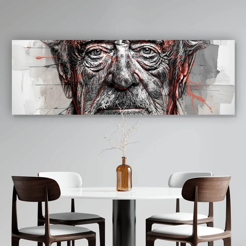 Poster Ausdrucksstarkes Porträt eines älteren Mannes künstlerisch gestaltet Panorama