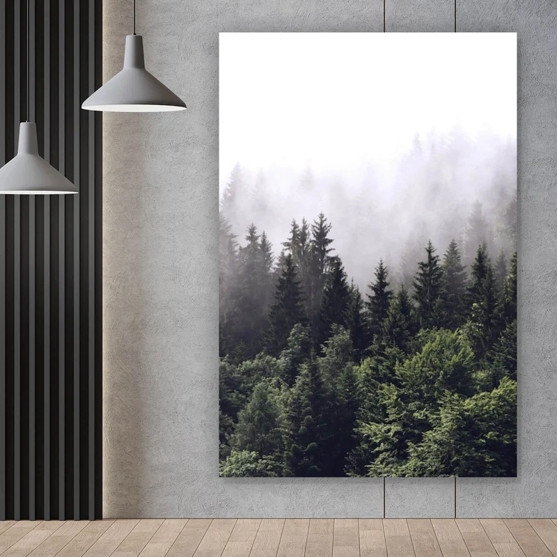 Aluminiumbild Wald am Morgen Hochformat