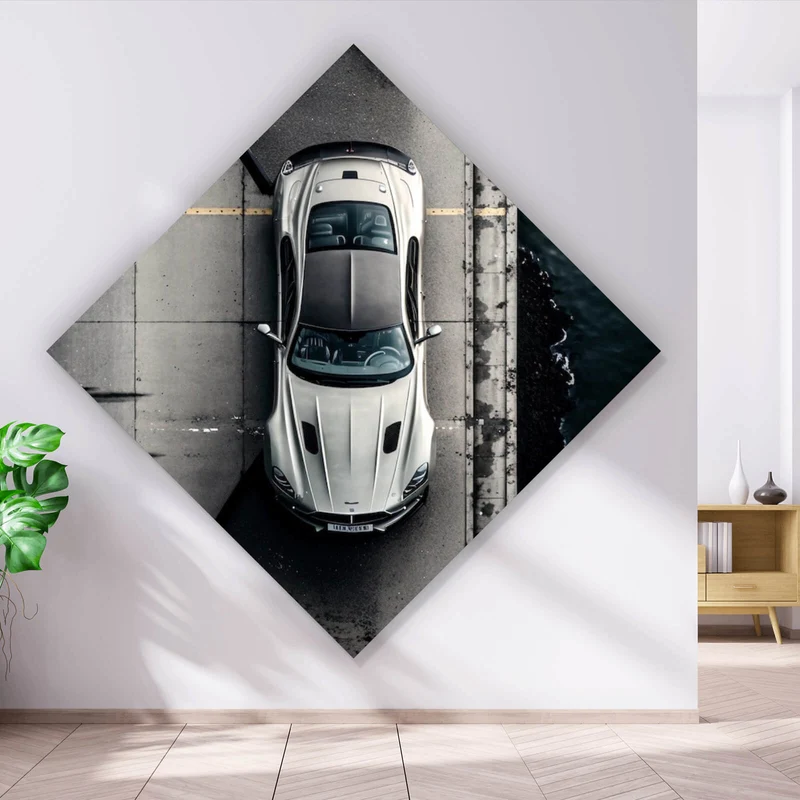 Poster Elegantes Auto auf Brücke mit Wasser im Hintergrund Raute