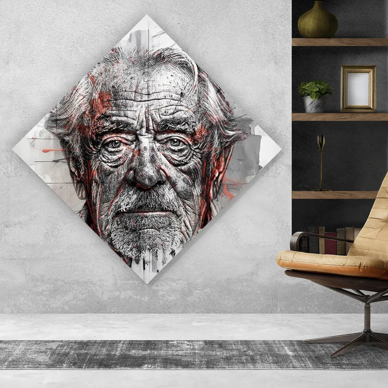 Acrylglasbild Ausdrucksstarkes Porträt eines älteren Mannes künstlerisch gestaltet Raute