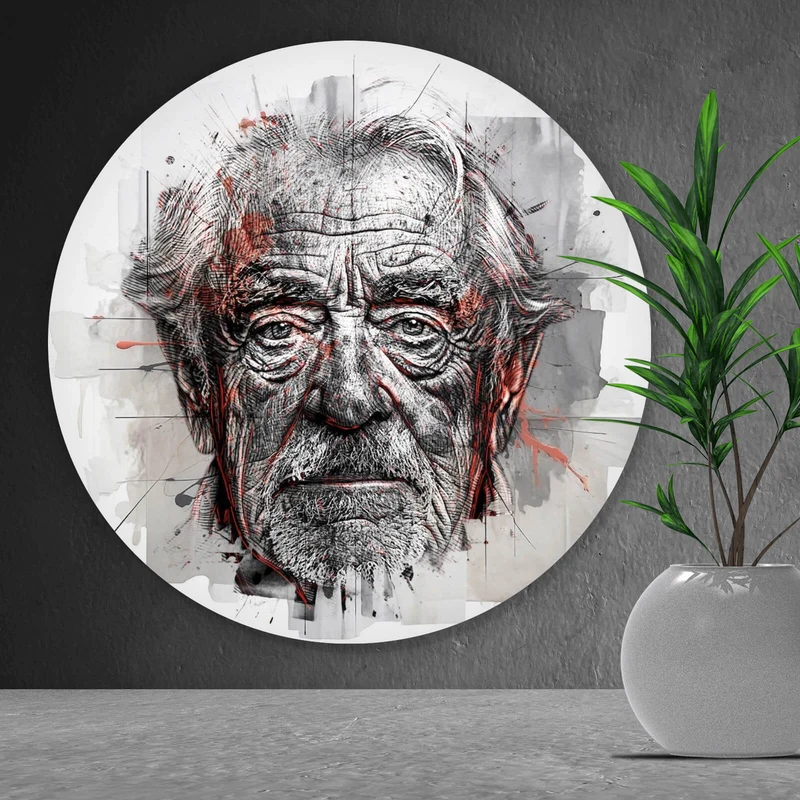 Aluminiumbild Ausdrucksstarkes Porträt eines älteren Mannes künstlerisch gestaltet Kreis