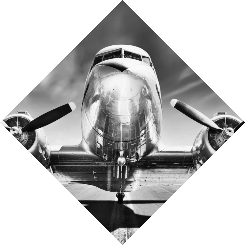 Aluminiumbild gebürstet Flugzeug Schwarz Weiß Raute