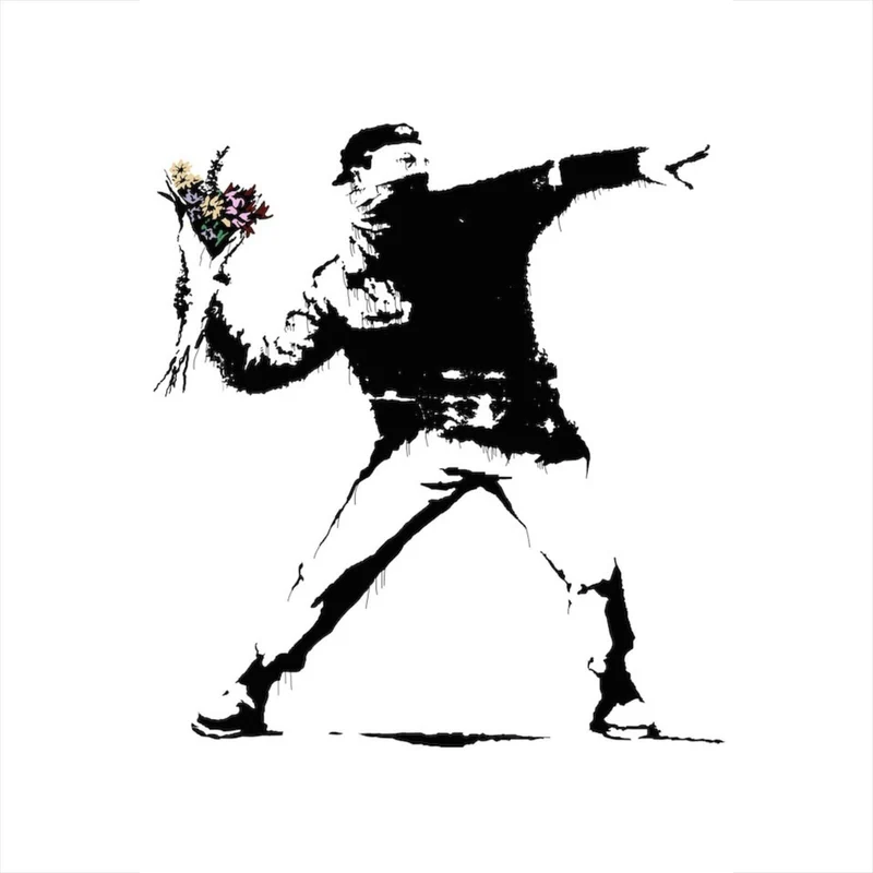 Acrylglasbild Banksy - Blumenwerfer Hochformat