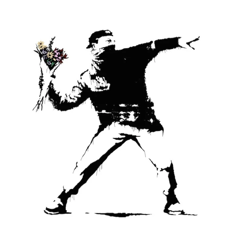 Aluminiumbild gebürstet Banksy - Blumenwerfer Kreis