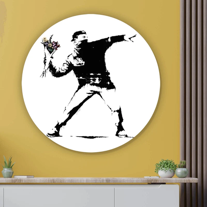 Aluminiumbild Banksy - Blumenwerfer Kreis