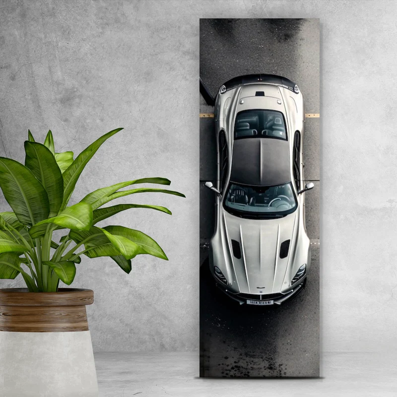 Poster Elegantes Auto auf Brücke mit Wasser im Hintergrund Panorama Hoch