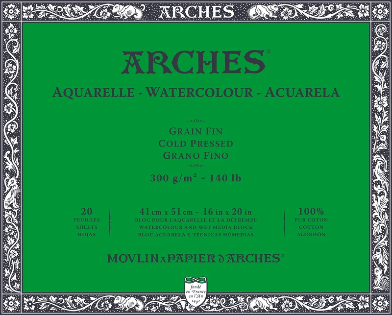Aquarellblock ARCHES CP Naturweiß 300 g/m² – 20 Blatt
