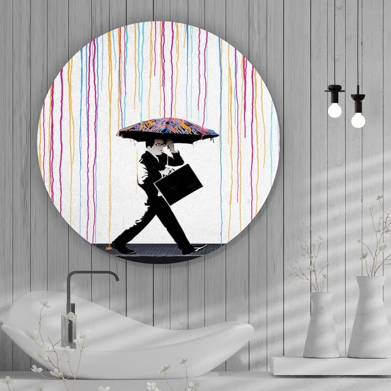 Aluminiumbild gebürstet Banksy - In the Rain Kreis