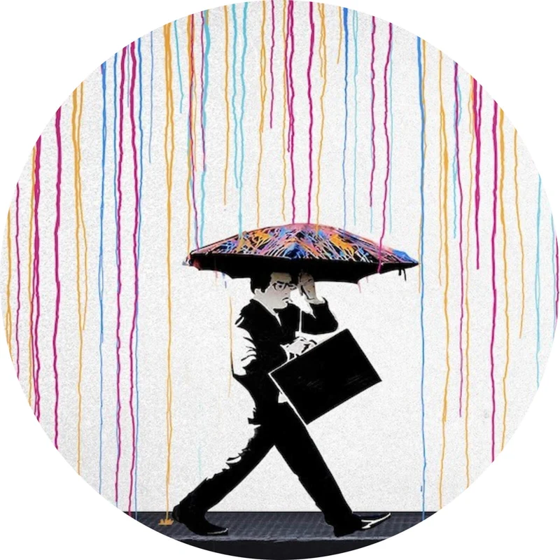 Aluminiumbild gebürstet Banksy - In the Rain Kreis