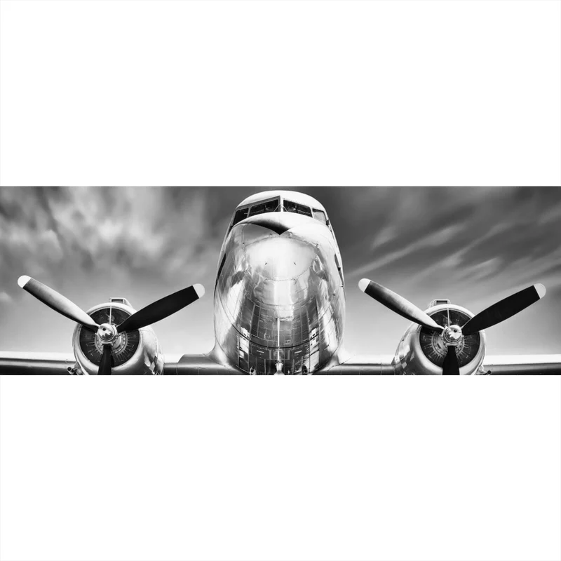 Aluminiumbild Flugzeug Schwarz Weiß Panorama