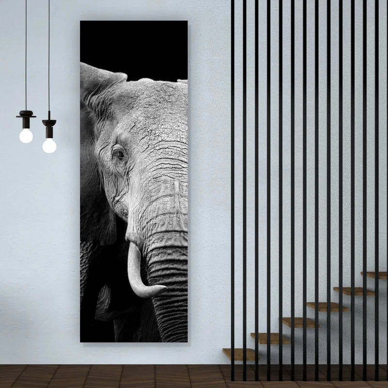 Spannrahmenbild Elefant Schwarz Weiß Panorama Hoch