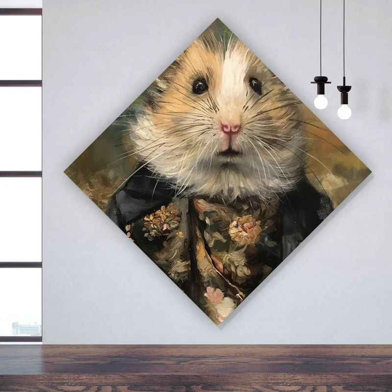 Poster Eleganter Hamster in viktorianischer Kleidung kunstvoll gemalt Raute