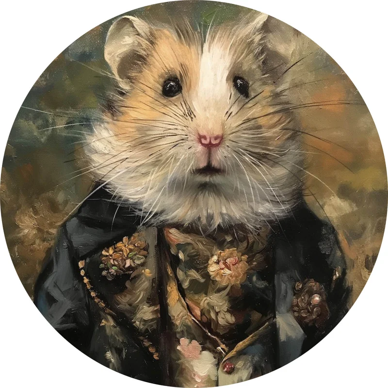 Aluminiumbild gebürstet Eleganter Hamster in viktorianischer Kleidung kunstvoll gemalt Kreis