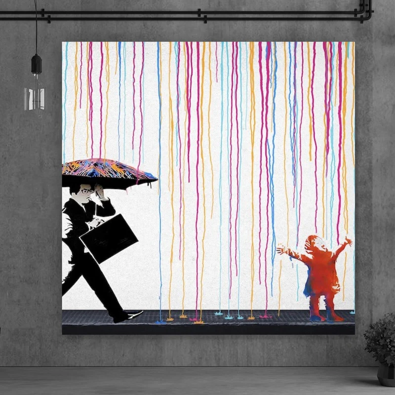 Acrylglasbild Banksy - In the Rain Quadrat
