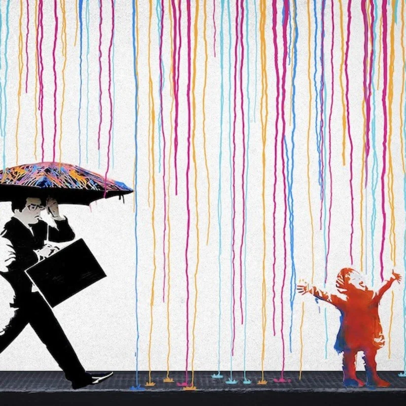 Aluminiumbild gebürstet Banksy - In the Rain Quadrat