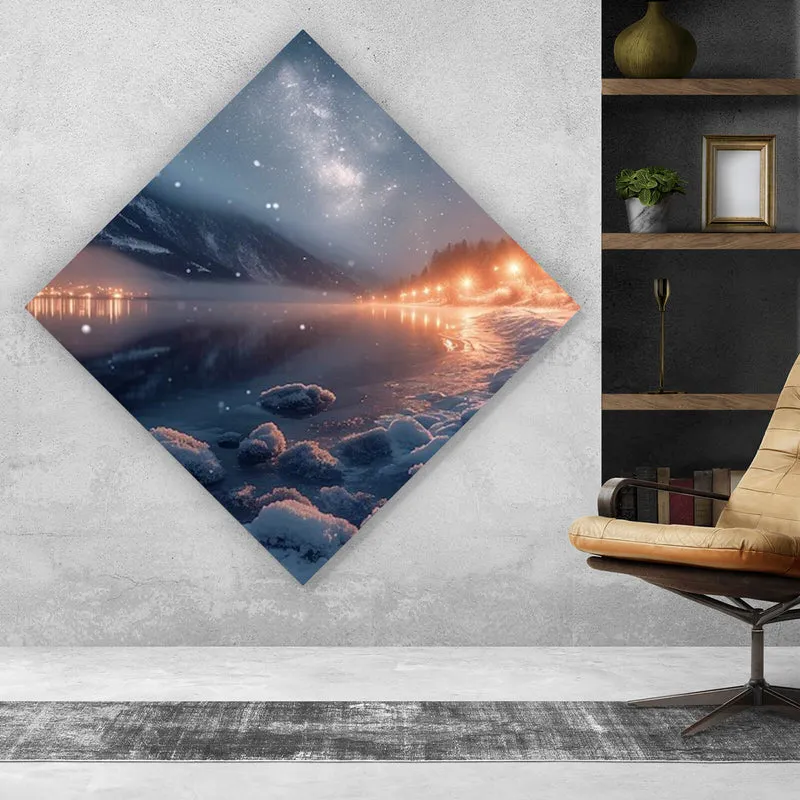 Acrylglasbild Winterliche Landschaft mit funkelndem Sternenhimmel Raute