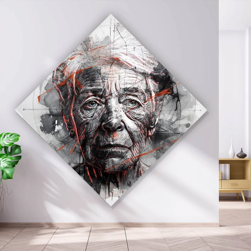 Poster Ausdrucksstarkes Porträt einer älteren Frau künstlerisch gestaltet No.2 Raute