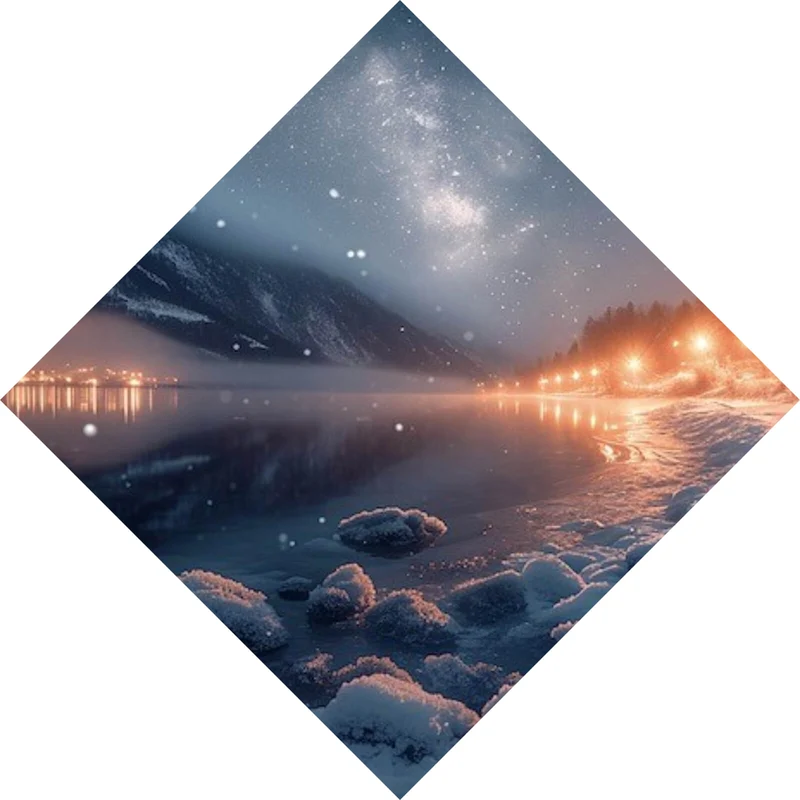 Poster Winterliche Landschaft mit funkelndem Sternenhimmel Raute