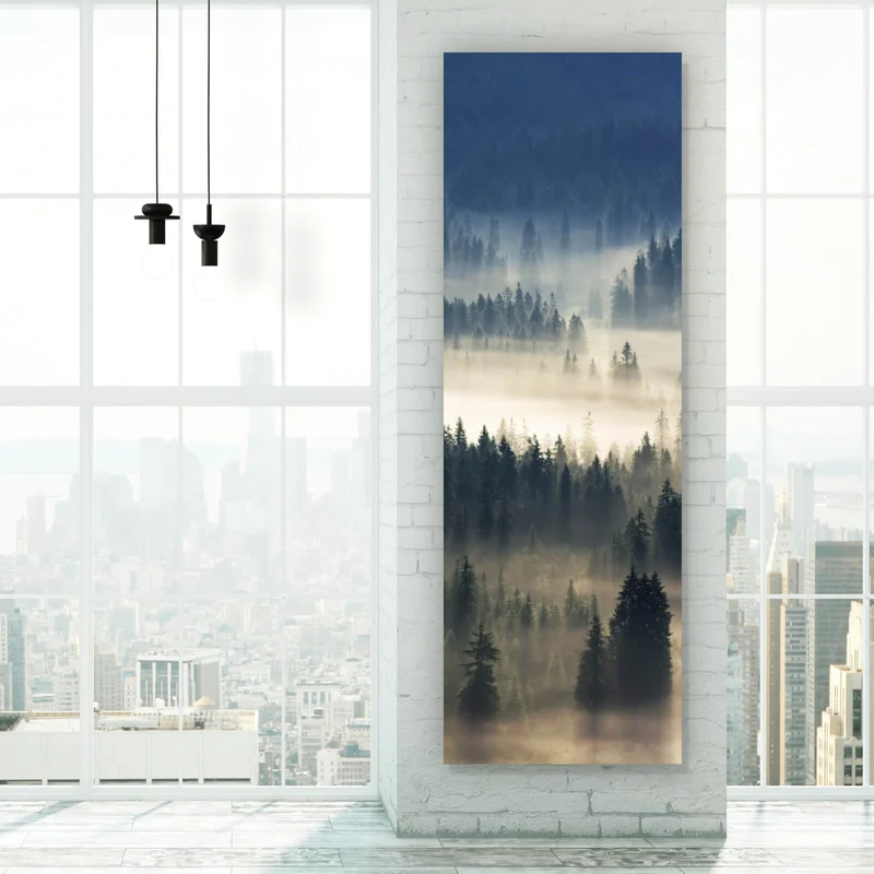 Leinwandbild Wald im Nebel Panorama Hoch