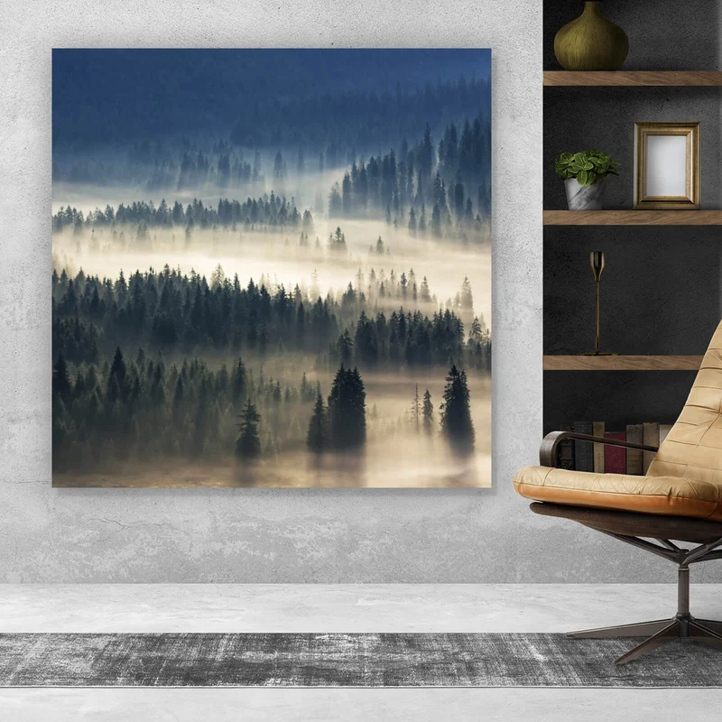 Poster Wald im Nebel Quadrat