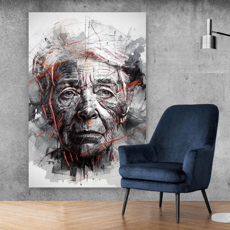 Spannrahmenbild Ausdrucksstarkes Porträt einer älteren Frau künstlerisch gestaltet No.2 Hochformat