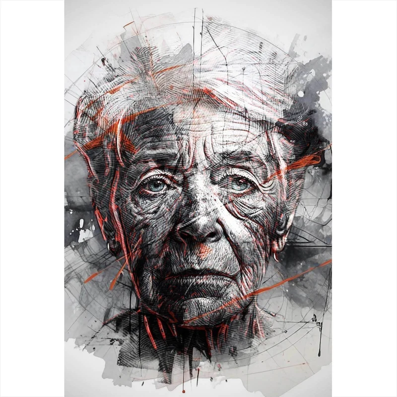 Poster Ausdrucksstarkes Porträt einer älteren Frau künstlerisch gestaltet No.2 Hochformat