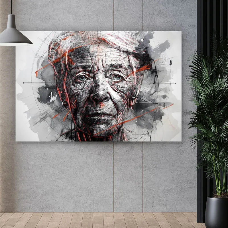 Acrylglasbild Ausdrucksstarkes Porträt einer älteren Frau künstlerisch gestaltet No.2 Querformat