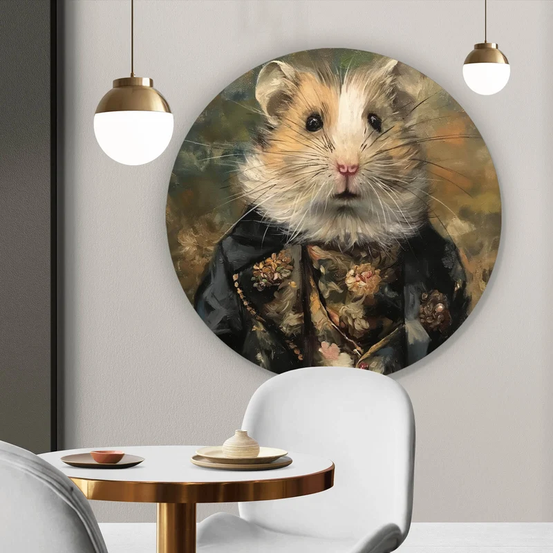 Aluminiumbild Eleganter Hamster in viktorianischer Kleidung kunstvoll gemalt Kreis