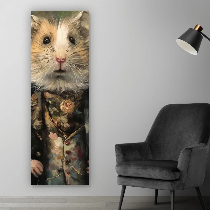 Acrylglasbild Eleganter Hamster in viktorianischer Kleidung kunstvoll gemalt Panorama Hoch