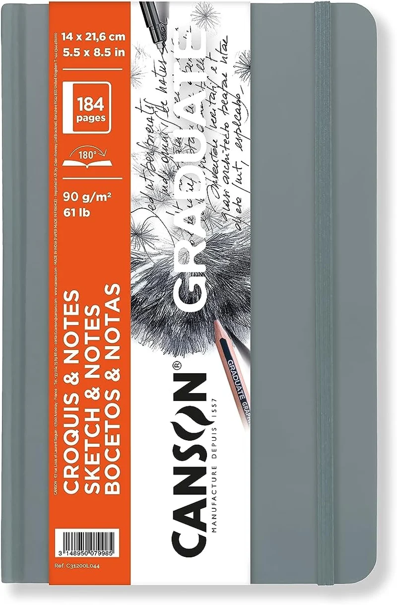 CANSON Graduate Art Book Skizzenbuch Hardcover 90 g/m² – 184 Blatt, 14 x 21,6 cm, Hellgrau