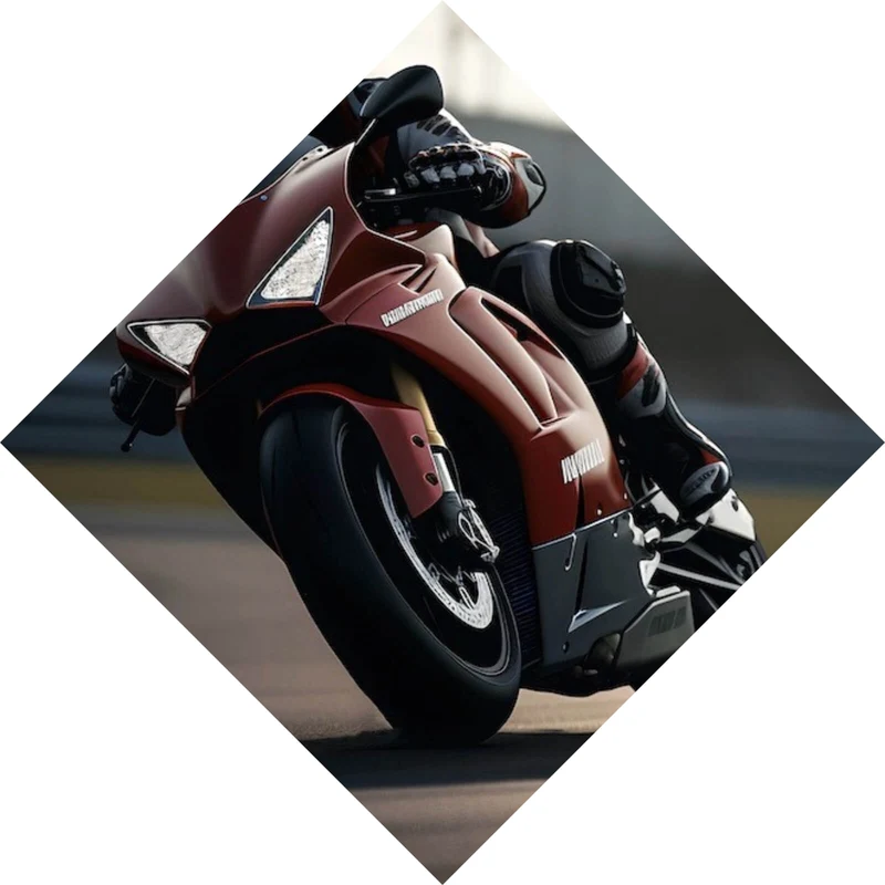 Poster Motorradfahrer in dynamischer Kurvenfahrt Raute