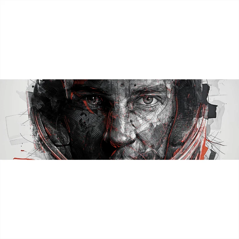 Aluminiumbild Gesicht mit Helm in abstrakter Kunst dargestellt Panorama