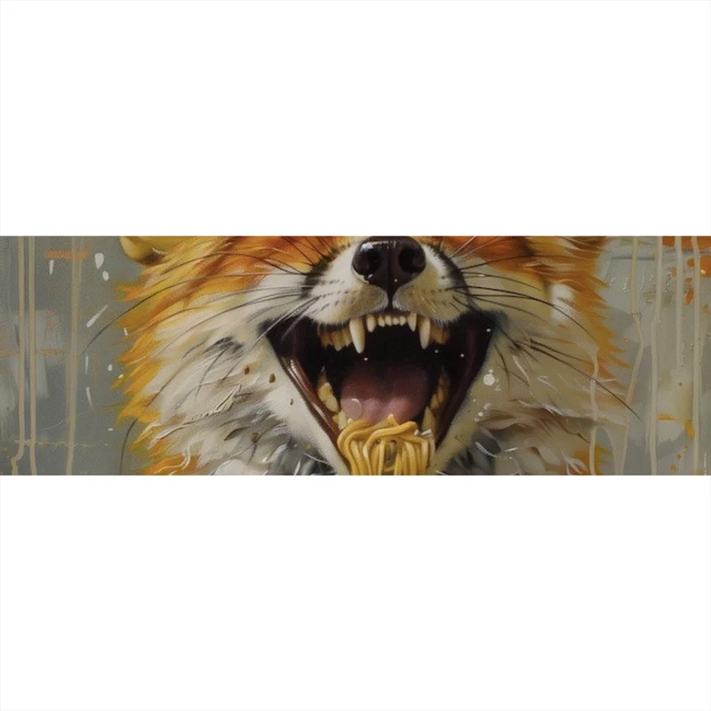 Poster Fuchs genießt lachend eine Schüssel mit Nudeln No.2 Panorama