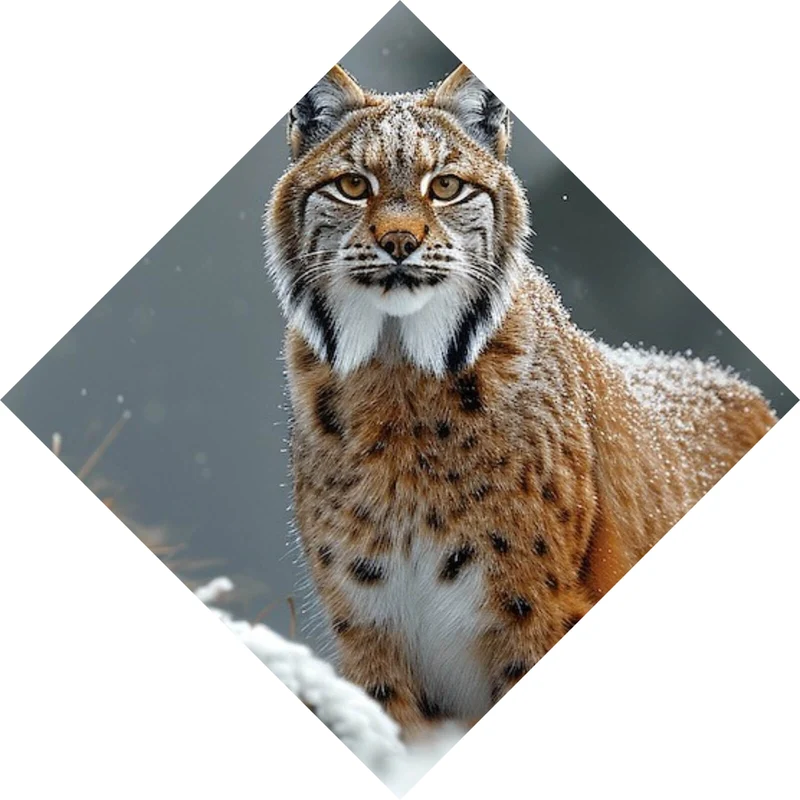 Aluminiumbild gebürstet Luchs im verschneiten Winterwald No.2 Raute