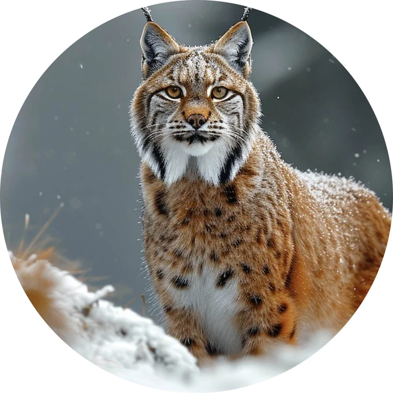 Aluminiumbild Luchs im verschneiten Winterwald No.2 Kreis