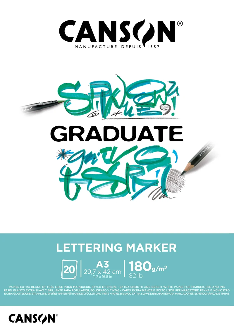 Canson Graduate Lettering Marker Block 180 g/m² - 20 Blatt, A3 geleimt