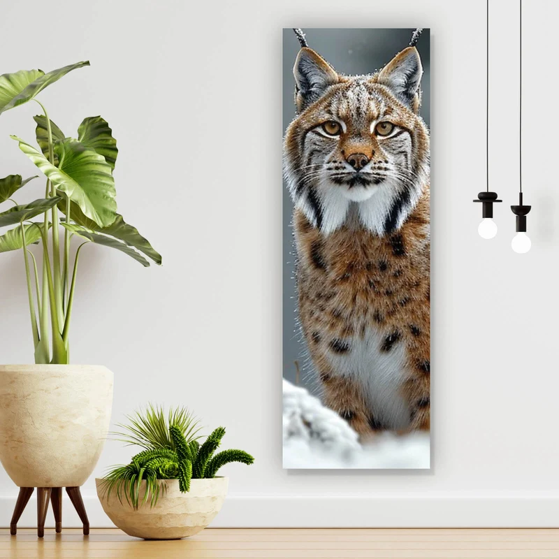 Leinwandbild Luchs im verschneiten Winterwald No.2 Panorama Hoch