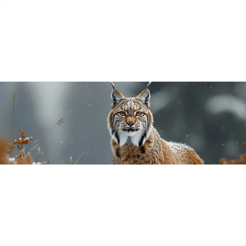 Aluminiumbild gebürstet Luchs im verschneiten Winterwald No.2 Panorama