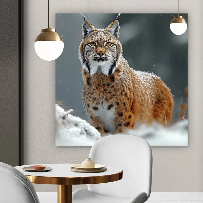 Spannrahmenbild Luchs im verschneiten Winterwald No.2 Quadrat
