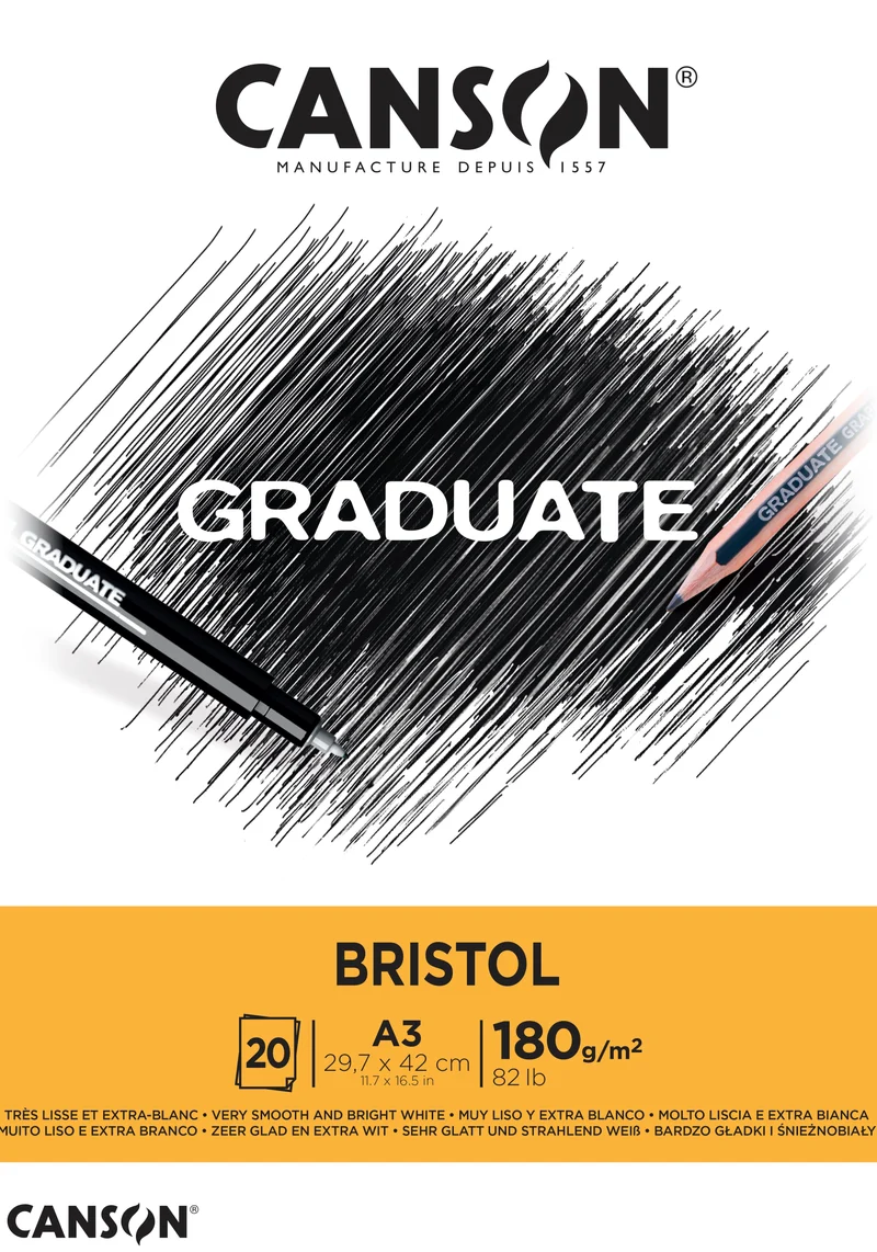 CANSON Graduate Bristol скицник 180 g/m² - 20 листа, A3, лепен