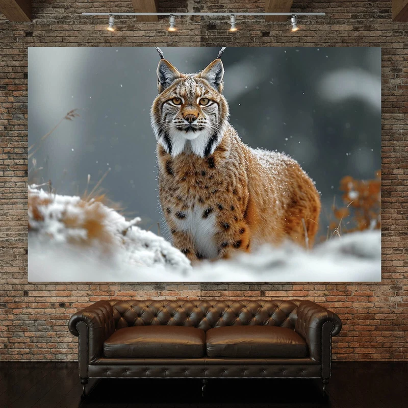 Spannrahmenbild Luchs im verschneiten Winterwald No.2 Querformat