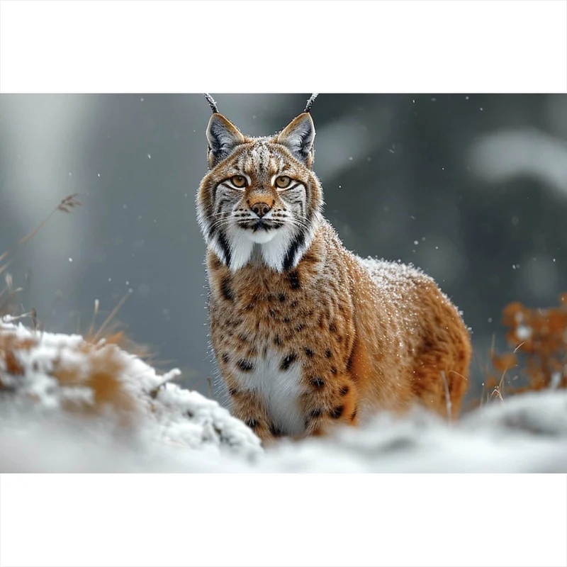 Aluminiumbild Luchs im verschneiten Winterwald No.2 Querformat