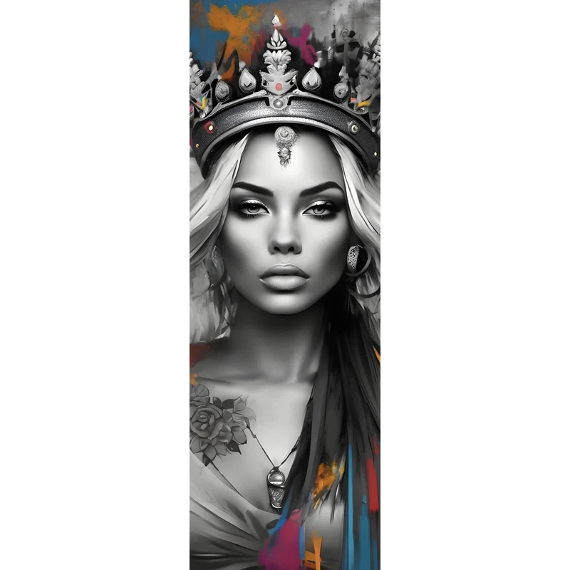 Spannrahmenbild Anmutige Königin in Schwarz-Weiß mit bunten Akzenten Panorama Hoch