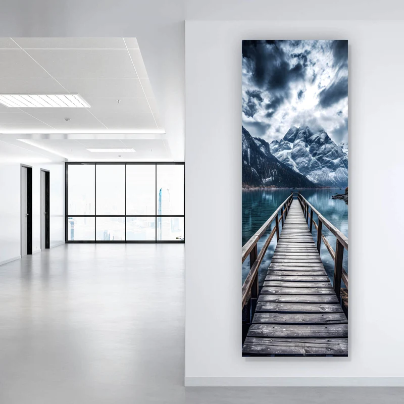 Poster Imposante Berglandschaft am See Panorama Hoch