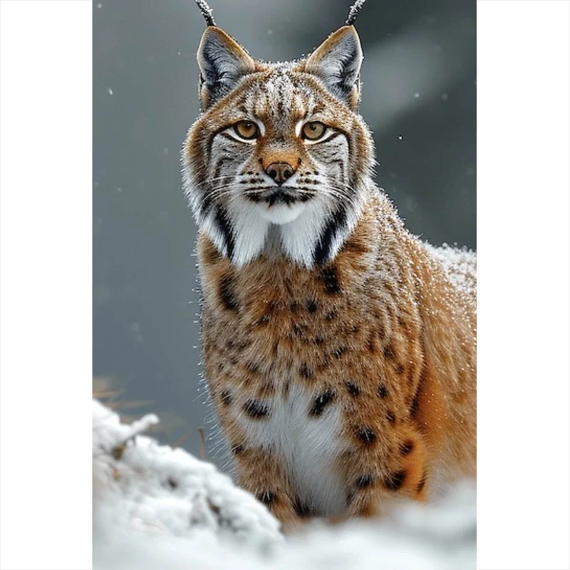 Acrylglasbild Luchs im verschneiten Winterwald No.2 Hochformat