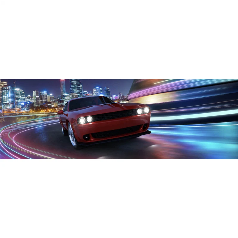 Spannrahmenbild Muscle Car in der Stadt bei Nacht Panorama