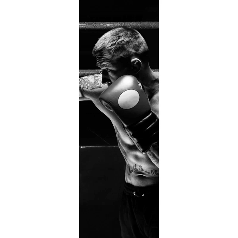 Aluminiumbild gebürstet Boxer im Training Schwarz Weiß Panorama Hoch