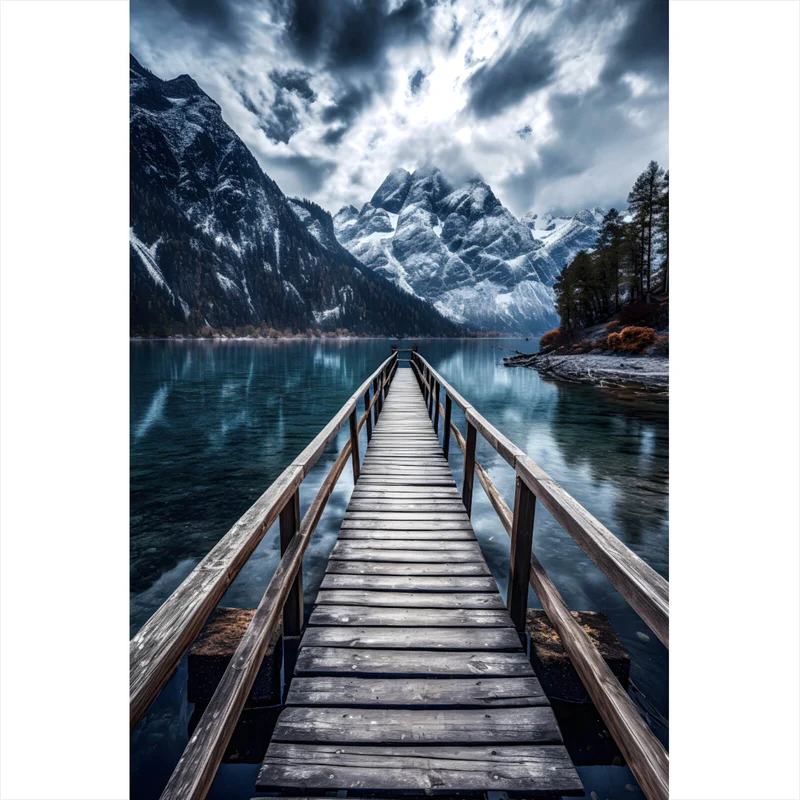 Spannrahmenbild Imposante Berglandschaft am See Hochformat