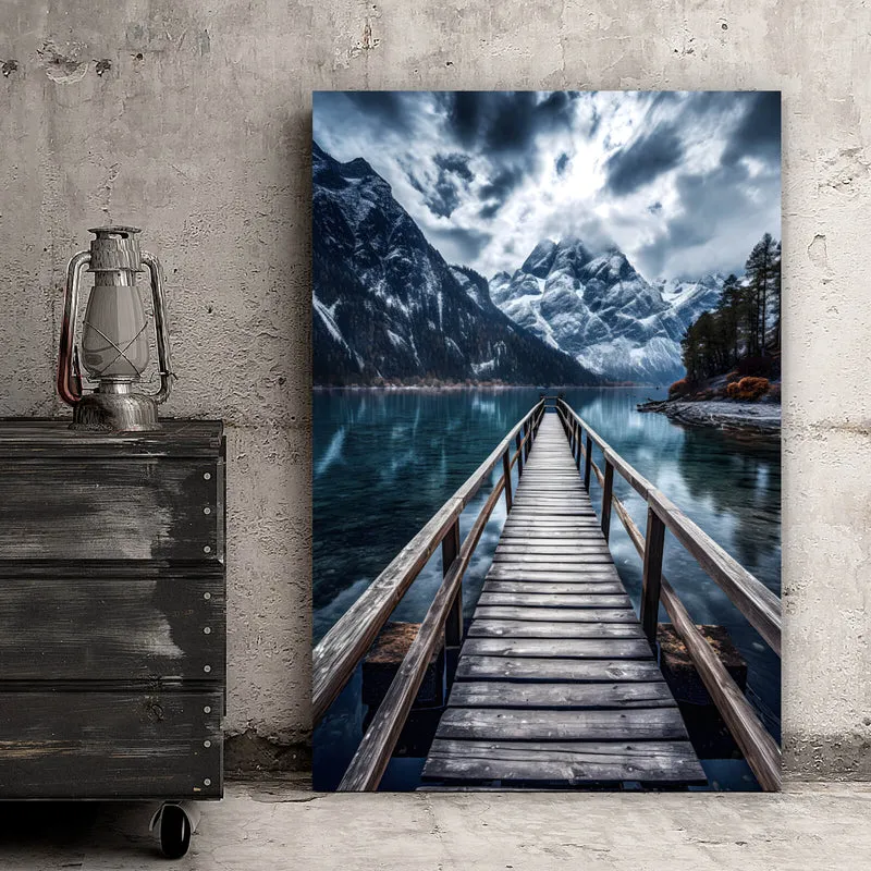 Aluminiumbild Imposante Berglandschaft am See Hochformat